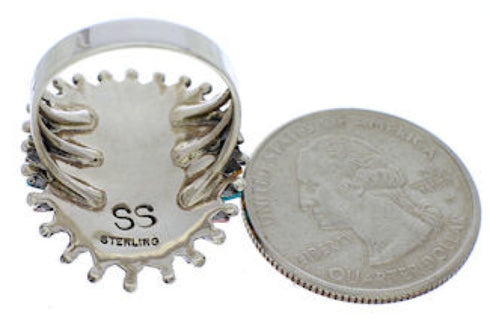 Sterling Silver Multicolor Needlepoint Southwestern Ring Size 5-1/2 VX56757